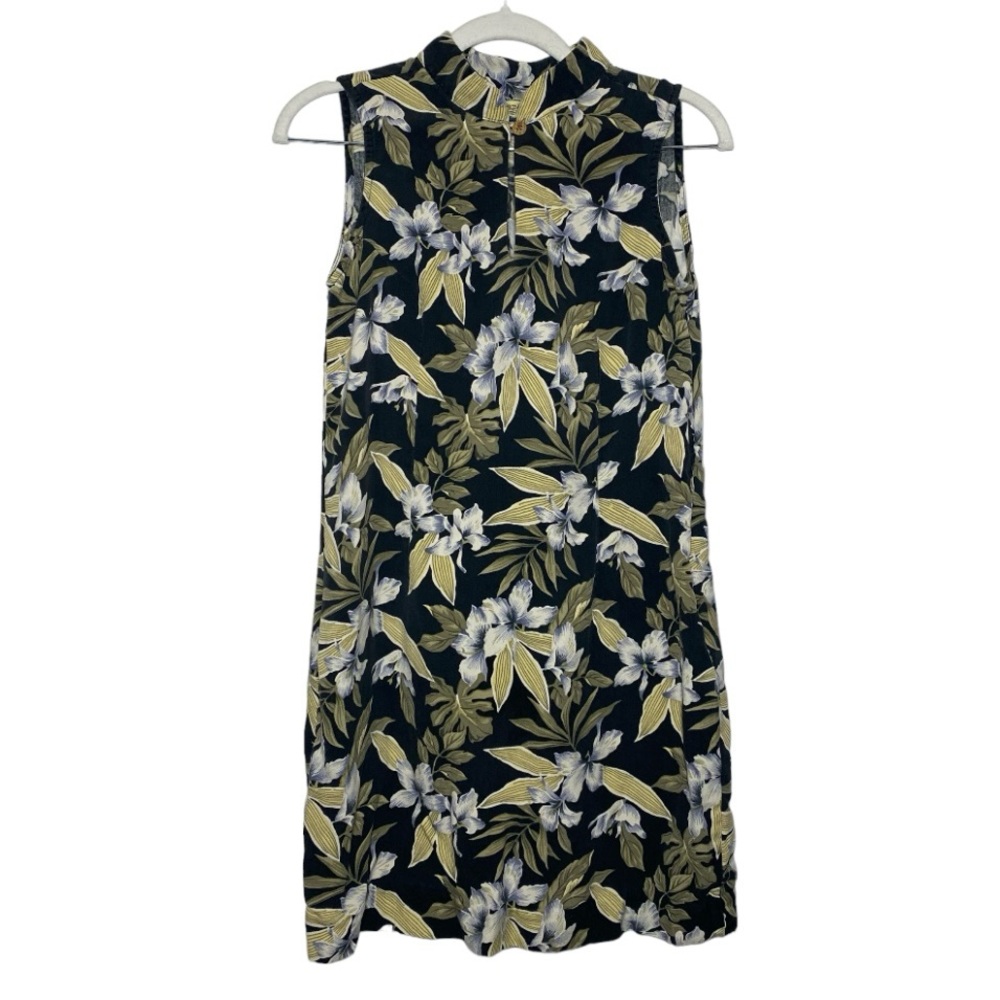 Tommy Bahama Silk Navy Blue Floral Tropical Keyhole Sleeveless Dress size 6 S